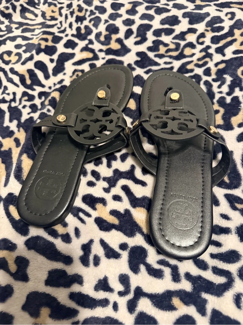 Tory Burch Black Logo Miller Thong Sandals